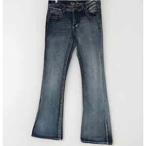 Ariya Jeans Womens 11/12 Blue Low Rise Bootcut Embroidered Stretch Denim Y2K